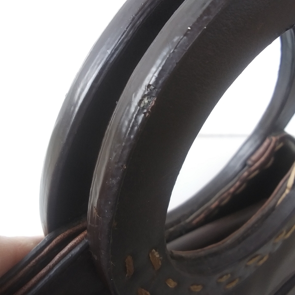 Vintage Liz Claiborne Crazy Horse Round Handle Faux Leather Bag, Dark Brown - Picture 9 of 15